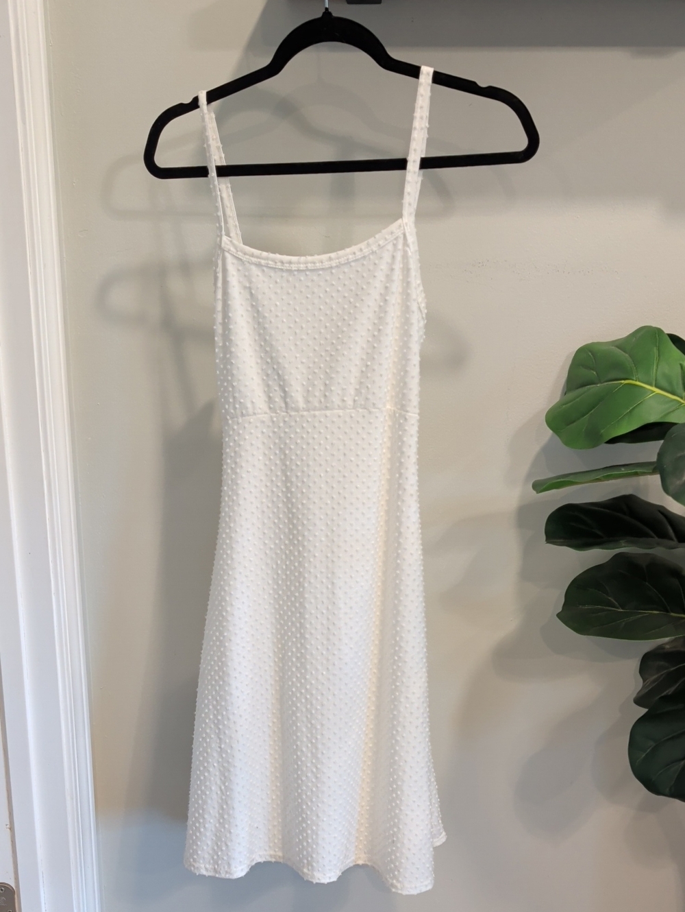 White Textured Spaghetti Strap Dress